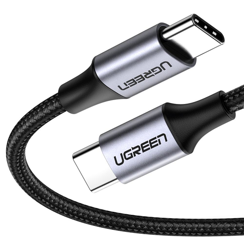 UGREEN  Cable USB-C a USB-C | 2 Metros | Transferencia de datos de 480 Mbps | Carga Rápida de hasta 60W | QC 4.0/3.0/2.0 | PD3.0 | FPC | AFC | Protección Integrada | Caja de Aluminio | Nylon Trenzado | Color Negro | 2 años de Garantía.