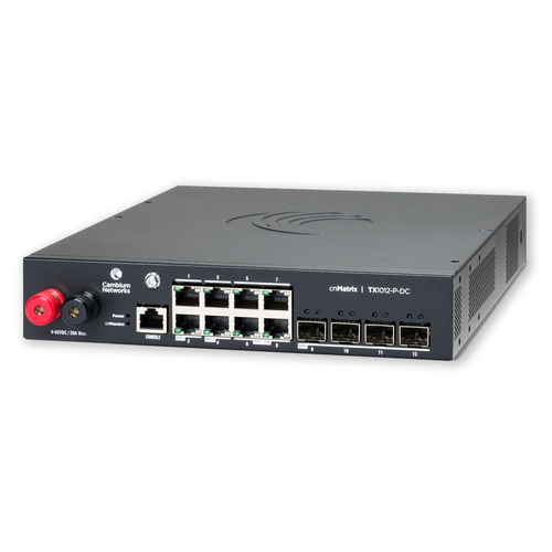 CAMBIUM NETWORKS  Switch cnMatrix WISP TX1012-DC-P de 8 puertos PoE y 4 SFP+, 170 W PoE Budget, Capa 2, gestión gratuita desde la nube, para corriente directa