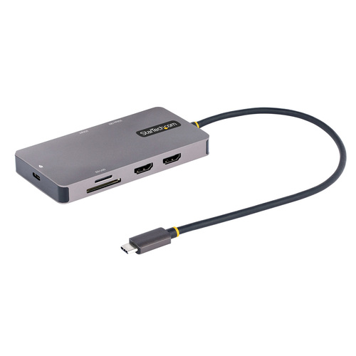 StarTech.com Adaptador Multipuertos USB C 2x HDMI 4K 60Hz, Hub USB-A 3.1 2Pt 5Gbps, PD 100W, GbE, SD/MicroSD, Cable de 30cm, USB Tipo C