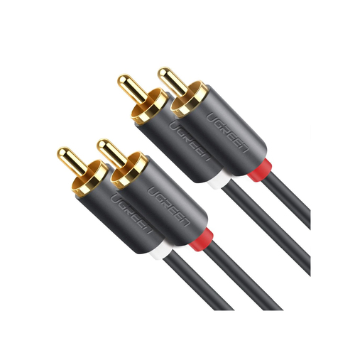 UGREEN  Cable de Audio 2 RCA Macho a 2 RCA Macho / 3 Metros / Color Negro / Alta Calidad /Anillos de goma para asegurar un agarre firme al instalar o quitar el cable
