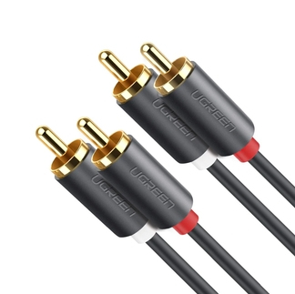 UGREEN  Cable de Audio 2 RCA Macho a 2 RCA Macho / 5 Metros / Color Negro / Alta Calidad / Anillos de goma para asegurar un agarre firme al instalar o quitar el cable