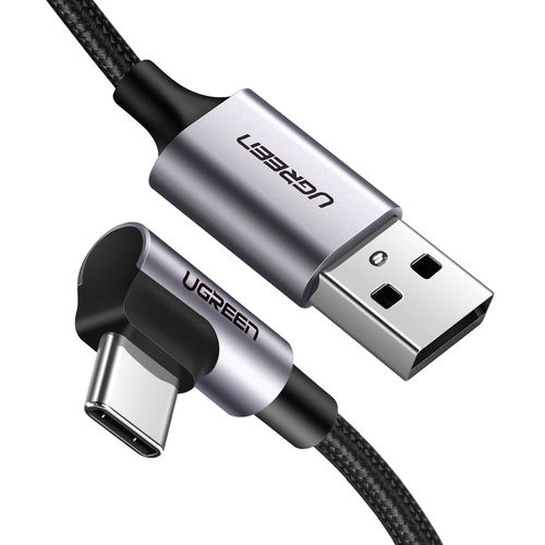 UGREEN  Cable USB-A a USB-C | 1 Metro | Conector con Ángulo Recto de 90° | Carga Rápida de hasta 60W | 480 Mbps | PD3.0 | QC4.0/3.0/2.0 | FPC | AFC | Protección Integrada| Caja de Aluminio | Nylon Trenzado | Color Negro