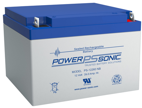 Power-Sonic  Batería 12V, 26AH, Para Respaldo, Tecnologías AGM/VRLA, 5 Años Vida Útil, Terminales F2, Reconocida UL