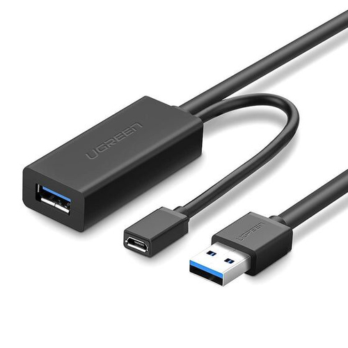 UGREEN  Cable de Extensión Activo USB 3.0 con puerto de alimentación Micro USB / 10 Metros / USB 3.0 a 5Gbps / No requiere controlador / Ideal para impresoras, consolas , Webcam, etc.