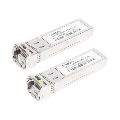 LinkedPRO  Transceptores Ópticos Bidireccionales SFP+ (Mini-Gbic) / Monomodo 1270 &amp; 1330 nm / 10 Gbps / 1000BASE-BX / Conector LC/UPC Simplex / DDM / Hasta 40 km / 2 Piezas