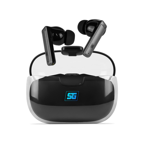 Vorago Audífonos. Start the Game ESB-301-PRO.TWS Bluetooth manos libres IPX5. LED 35 hrs - True Wireless Stereo (TWS) Intra auditivo Llamadas/Música/Deportes/Diario Base de carga Negro, Transparente