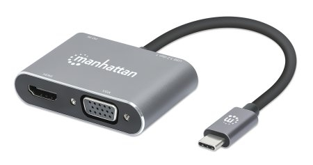 Manhattan Docking Station de USB-C a HDMI y VGA, 4 en 1, con suministro de energía