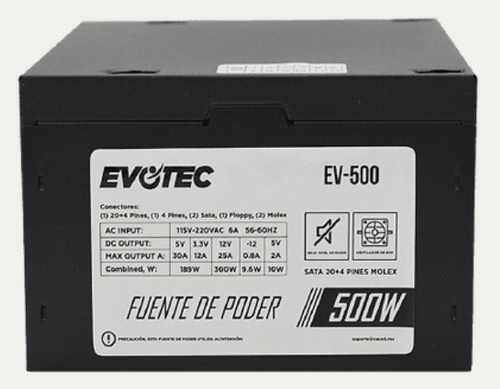 Evotec EV-500 unidad de fuente de alimentación 500 W 20+4 pin ATX Negro