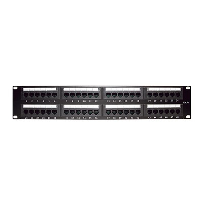 LinkedPro  Panel de parcheo de impacto (110) UTP de 48 puertos Cat5e 19in, 2U con barra para organizar cable