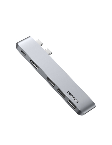 UGREEN  HUB USB-C (Thunderbolt 3) 5 en 2 | 1 Puerto HDMI 4K | 3 Puertos USB3.0 | USB- C (PD 100W) | Transferencia de Video y Datos | Multifuncional para MacBook Pro/Air | Carcasa de Aluminio.