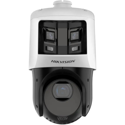 Hikvision  [TandemVu] Domo PTZ IP 4 Megapixel con Cámara Panoramica 6 Megapixel / 25X Zoom / 100 mts IR / IP66  / WDR / PoE+ / Entrada-Salida de Audio y Alarma / Ultra Baja Iluminación / Micro SD