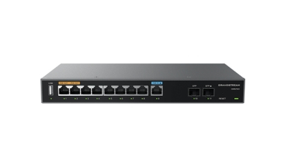 Grandstream Networks  Router Gigabit VPN / Balanceador de cargas / 60,000 sesiones NAT /  9 puertos 10/100/1000 Mbps + 2 puertos SFP (WAN/LAN) / 1 puerto entrada PoE(af/at) / 2 puertos salida PoE (af/at) / Compatible con GWN Cloud.
