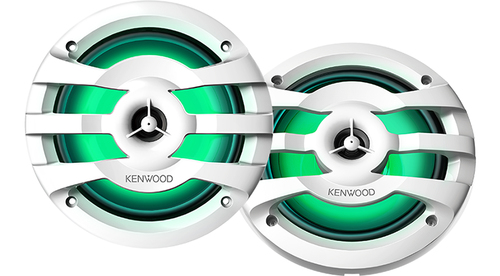 Kenwood Electronics  Par de altavoces fabricados en grado marinos en rejilla color blanco de 6.5" con iluminación led,  potencia máxima de 260 W