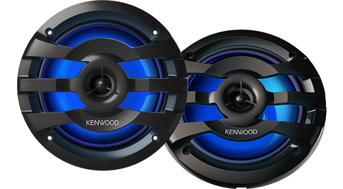 Kenwood Electronics  Par de altavoces fabricados en grado marinos en rejilla color negro de 6.5" con iluminación led,  potencia máxima de 260 W