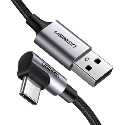 UGREEN  Cable USB-A a USB-C | 2 Metros | Conector con Ángulo Recto de 90° | Carga Rápida de hasta 60W | 480 Mbps | PD3.0 | QC /3.0/2.0 | FPC | AFC | Protección Integrada| Caja de Aluminio | Nylon Trenzado | Color Negro | 2 años de
