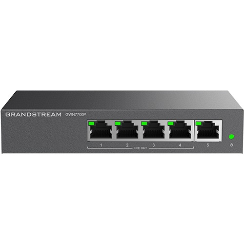 Grandstream Networks  Switch PoE+ Gigabit No Administrable / 5 puertos 10/100/1000 Mbps / 4 puertos PoE+ / hasta 60W
