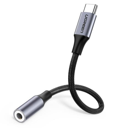 Ugreen  Adaptador USB Tipo C a Jack 3.5mm / Cable de 10 cm / Soporta CTIA/OMTI / HiFi / Plug &amp; Play / Funda Anti Torceduras / Carcasa de Aluminio / Nylon Trenzado / Llama, Escucha Música y Controla.