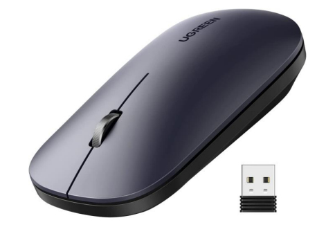 UGREEN  Mouse inalámbrico 2.4 GHz / Ultra Delgado y Silencioso / DPI 1000/1600/2000/4000 (Ajustable)  / Alcance 10m / Scroll de Aluminio / Adaptable a diferentes superficies / Diseño suave al tacto / Contiene Receptor USB / Color Negro