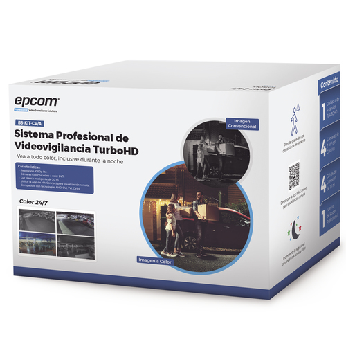 EPCOM  Kit TurboHD 1080p / DVR 4 Canales / 4 Cámaras Bala ColorVu con Microfono Integrado / Fuente de Poder / Accesorios de Instalación