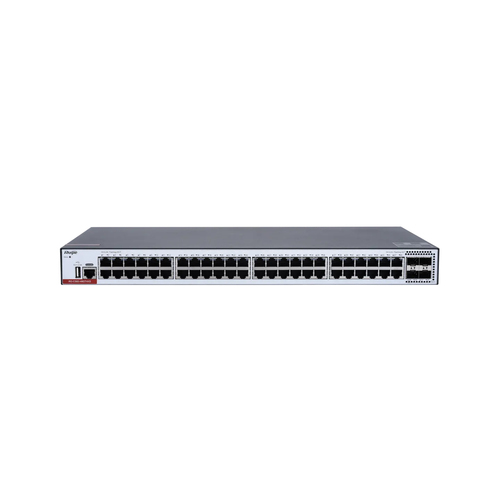 Ruijie Networks  Switch Administrable Capa 3 con 48 puertos Gigabit + 4 SFP+ para fibra 10Gb, gestión gratuita desde la nube.