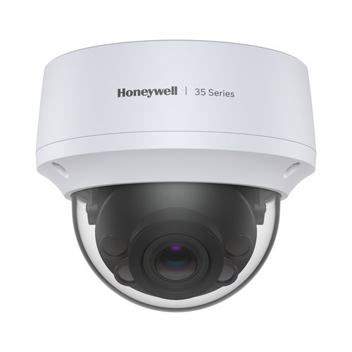HONEYWELL  Camara Domo IP 5 Megapixel / Lente Mot. 2.7 a 13.5 mm / 50 mts IR / NDAA / ONVIF / Exterior IP67 / IK10 / H.265 / IA (Filtro de Humanos y Vehiculos) / Merodeo / Conteo de Personas / PoE / Audio y Alarmas I/O / Serie 35 / Honeywell Security