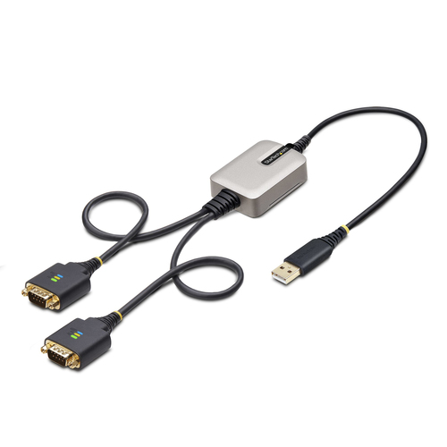 StarTech.com 2P1FFC-USB-SERIAL cambiadores de género de cables USB-A 2 x DB-9 RS-232 Negro, Gris