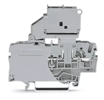 WAGO  Borna portafusibles para 2 conductores; con portafusible basculante; y placa final; para fusible tipo G 5 x 20 mm; sin indicación de defecto; para carril DIN 35 x 15 y 35 x 7,5; 2,5 mm²; Push-in CAGE CLAMP®; 2,50 mm²; gris