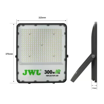 JWJ  Reflector Tipo Lupa 300 W / 376 x 35 x 328 mm / Flujo luminoso 30 000 lm / 110 - 240 Vca~ 60Hz / Uso en exterior / IP66.